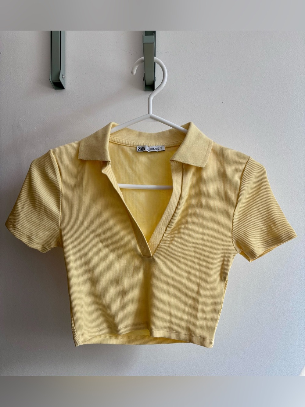 Zara Pale Yellow Ribbed Polo Crop Top